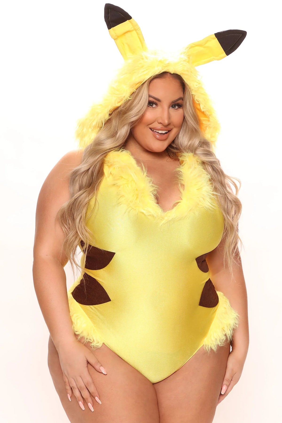 Hooded Bodysuit Costume Full-Body Zippered Fur-Trim Lightning Tail