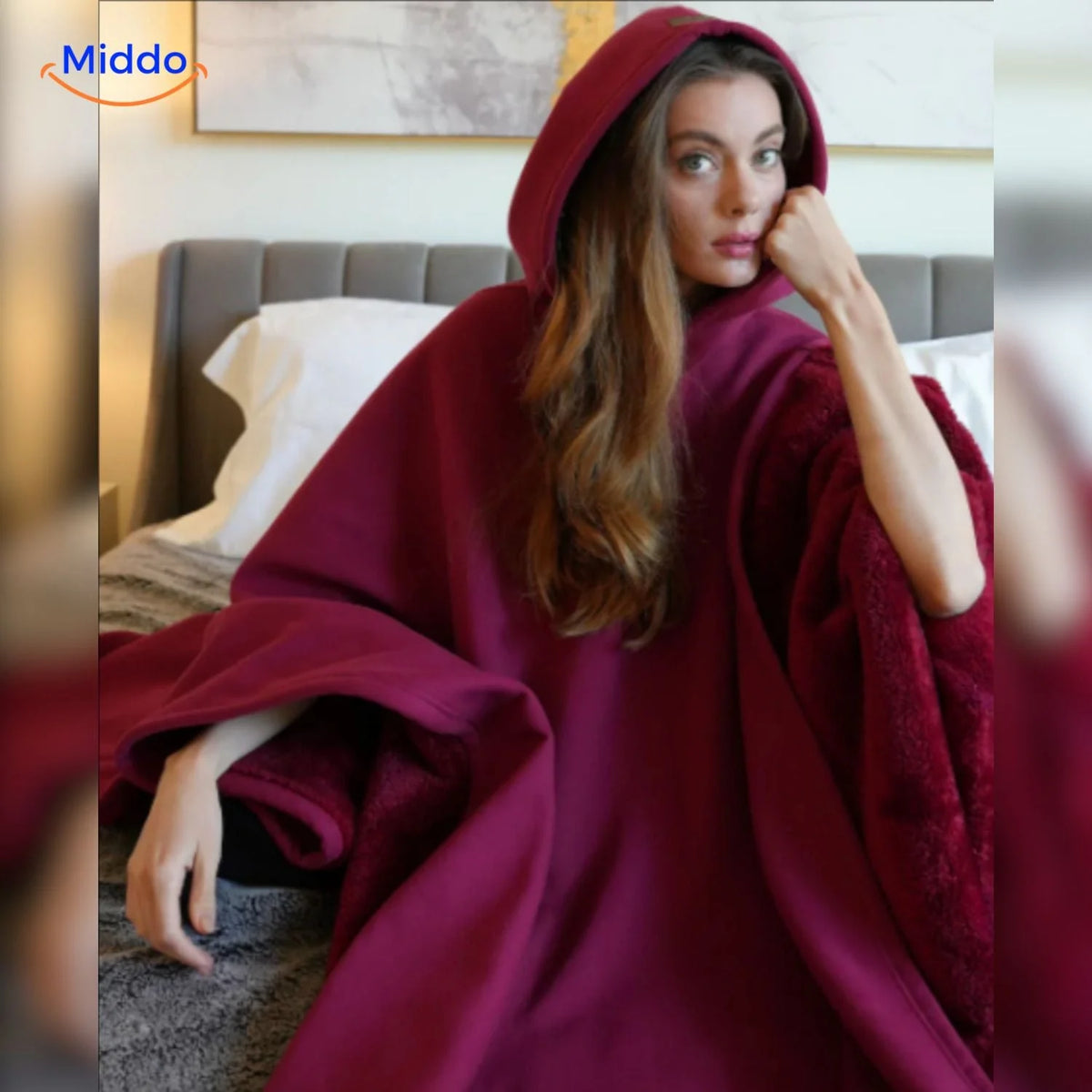Hooded Cape Wool Blend Oversized Button Closure