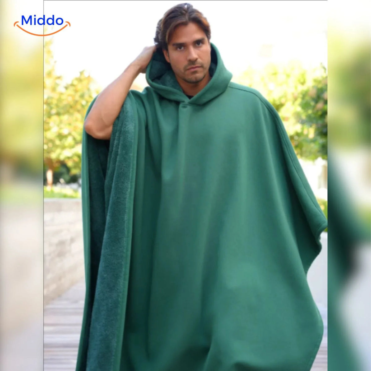 Hooded Cape Wool Blend Oversized Button Closure