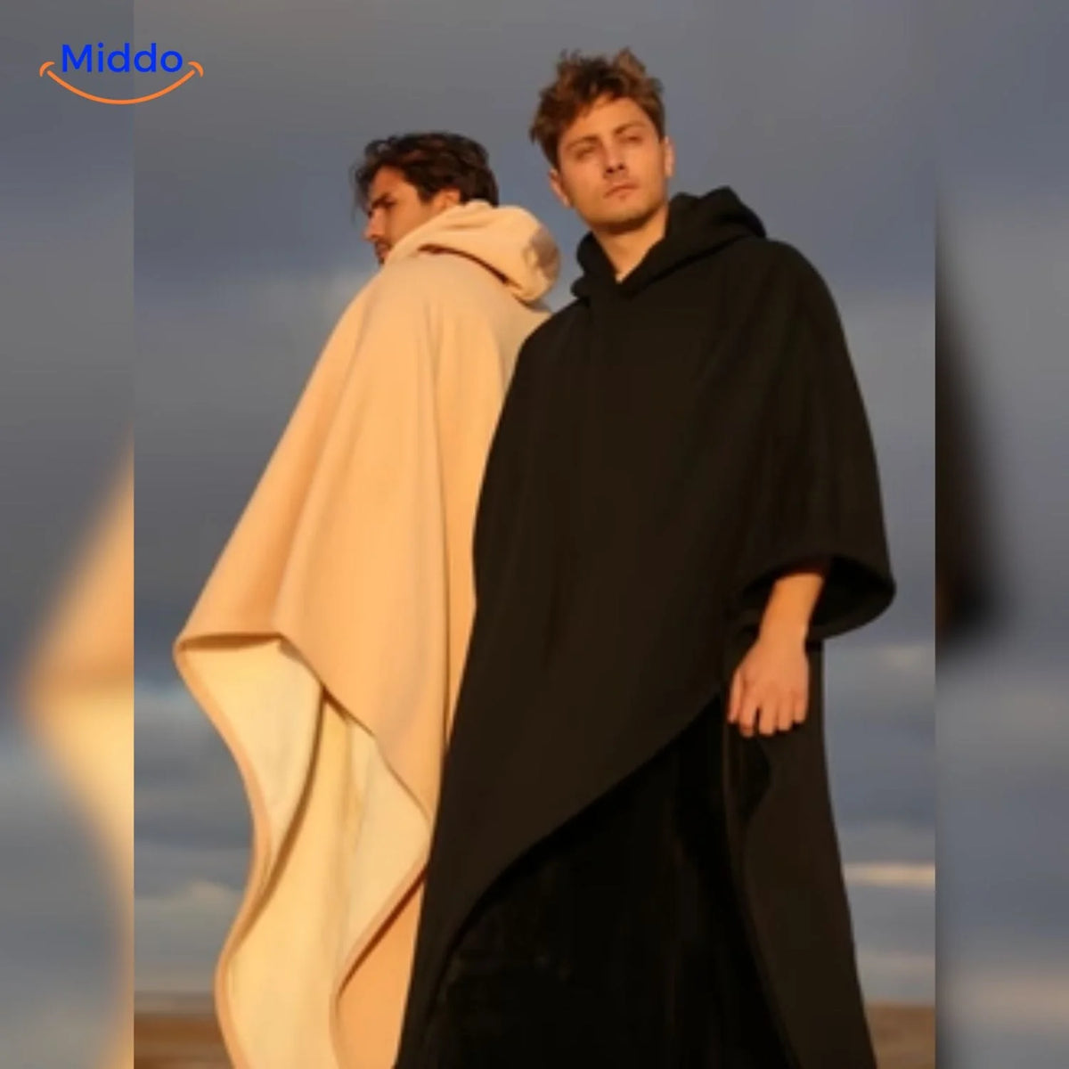 Hooded Cape Wool Blend Oversized Button Closure