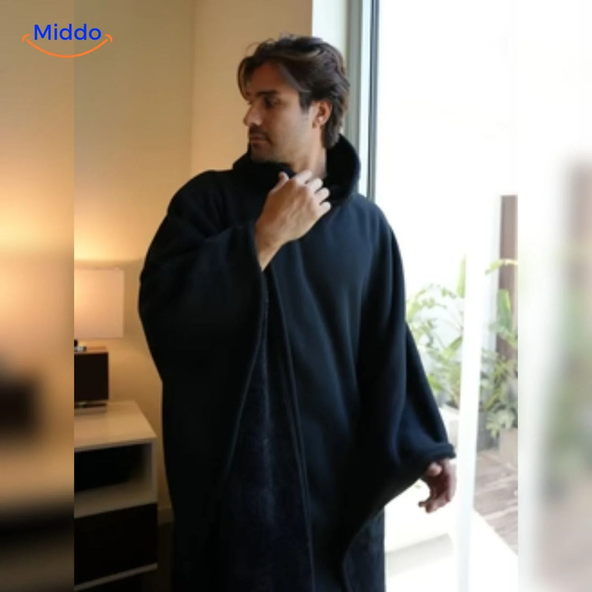 Hooded Cape Wool Blend Oversized Button Closure