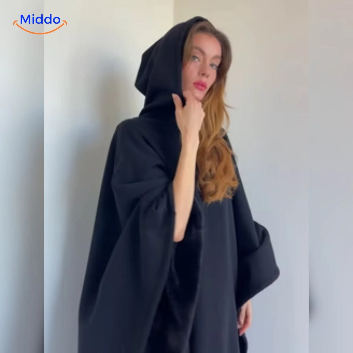 Hooded Cape Wool Blend Oversized Button Closure