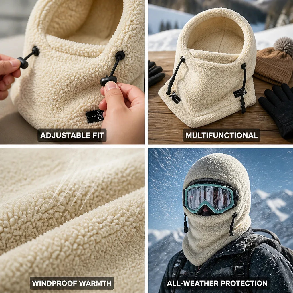 Hooded Neck Warmer Plush Adjustable Fit Windproof