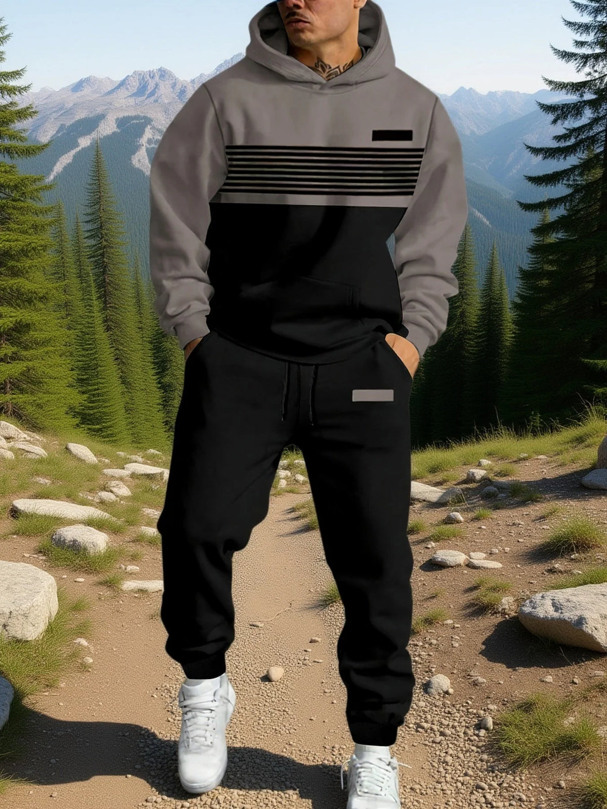 Hooded Sweatshirt Color Block Roomy Fit & Full-Length Sleeves