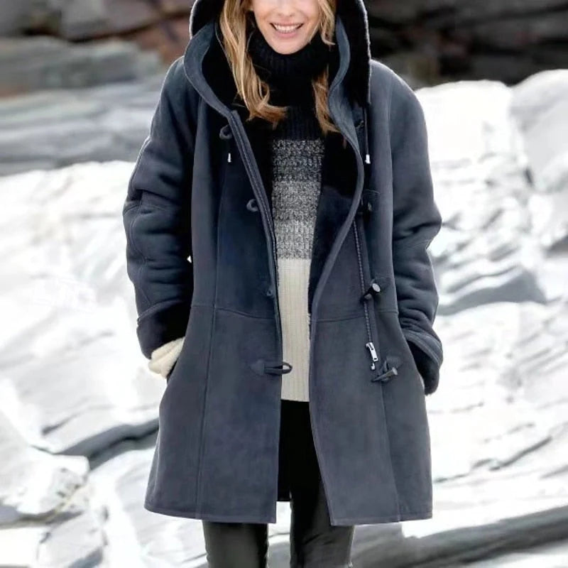 Hooded Winter Coat Generous Hood Regular Fit Front Buttons