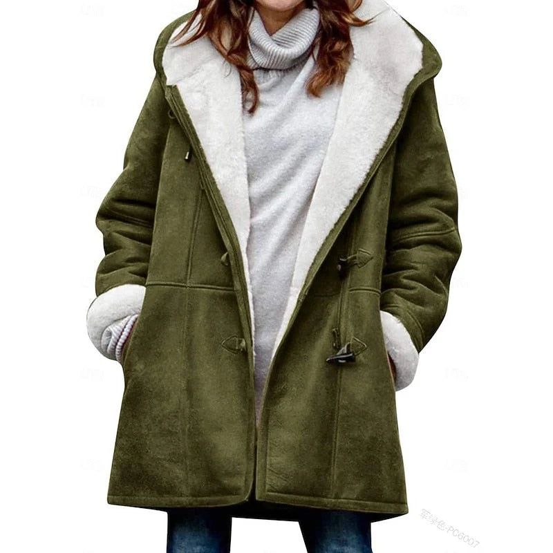 Hooded Winter Coat Generous Hood Regular Fit Front Buttons