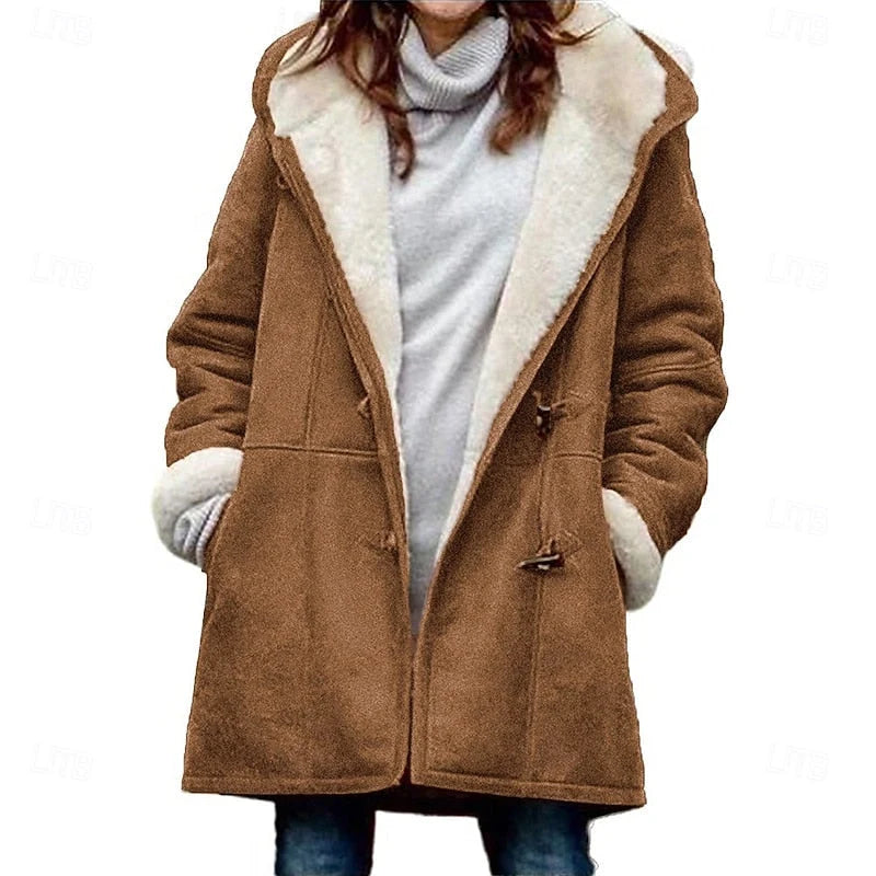 Hooded Winter Coat Generous Hood Regular Fit Front Buttons