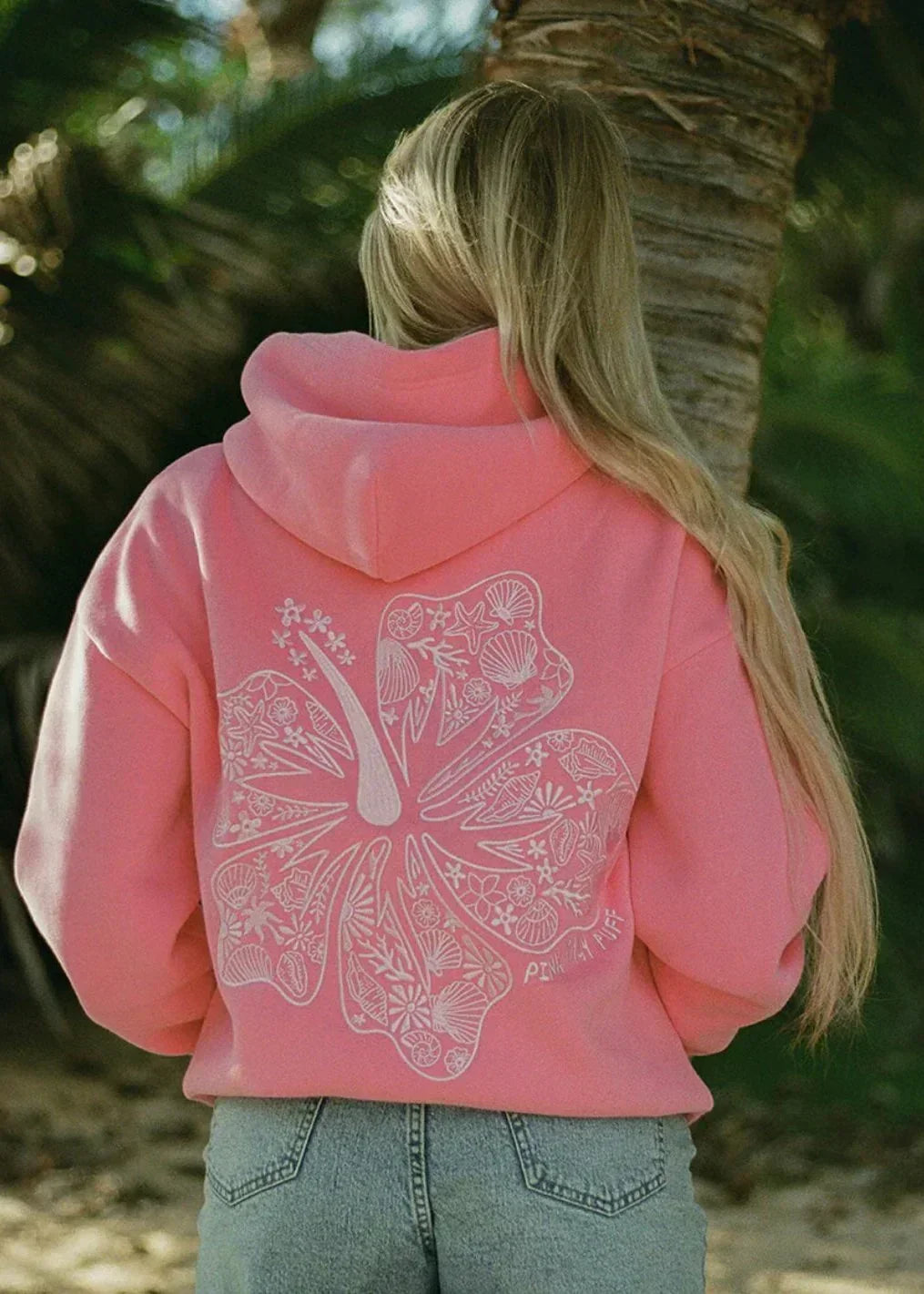 Hoodie Oversized Fit Tropical Print Warm Coverage