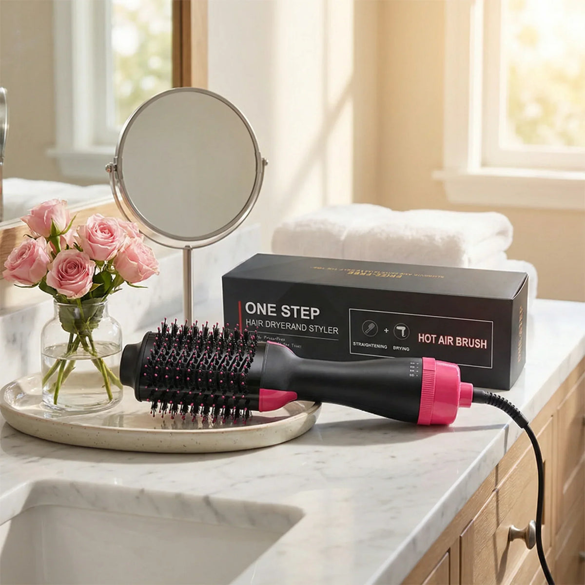 Hot Air Brush 3-in-1 Ionic Frizz Control Lightweight Ergonomic Grip