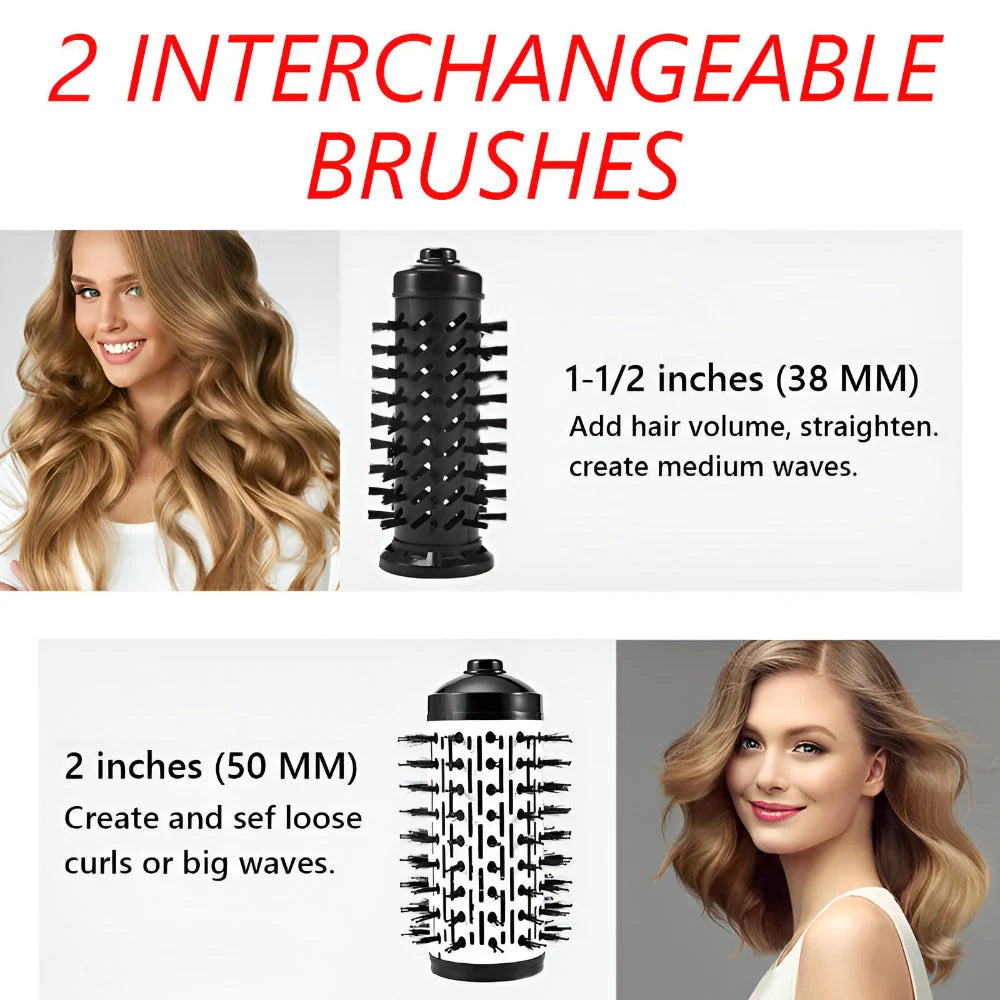 Hot Air Brush Rotating Ionic Two Interchangeable Heads