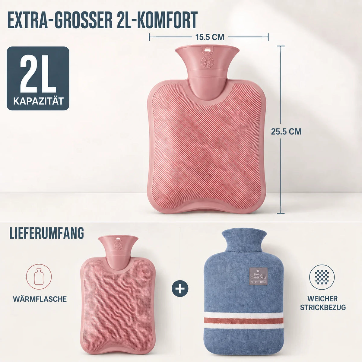Hot Water Bottle Knitted Cover 8-Hour Warmth