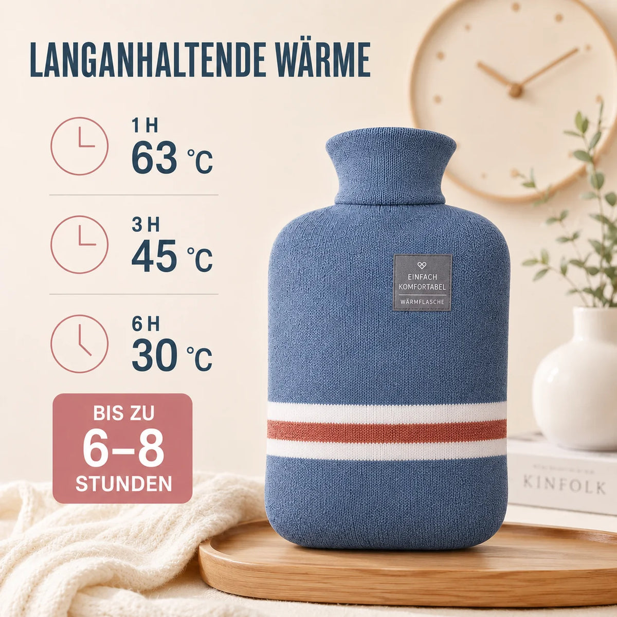 Hot Water Bottle Knitted Cover 8-Hour Warmth
