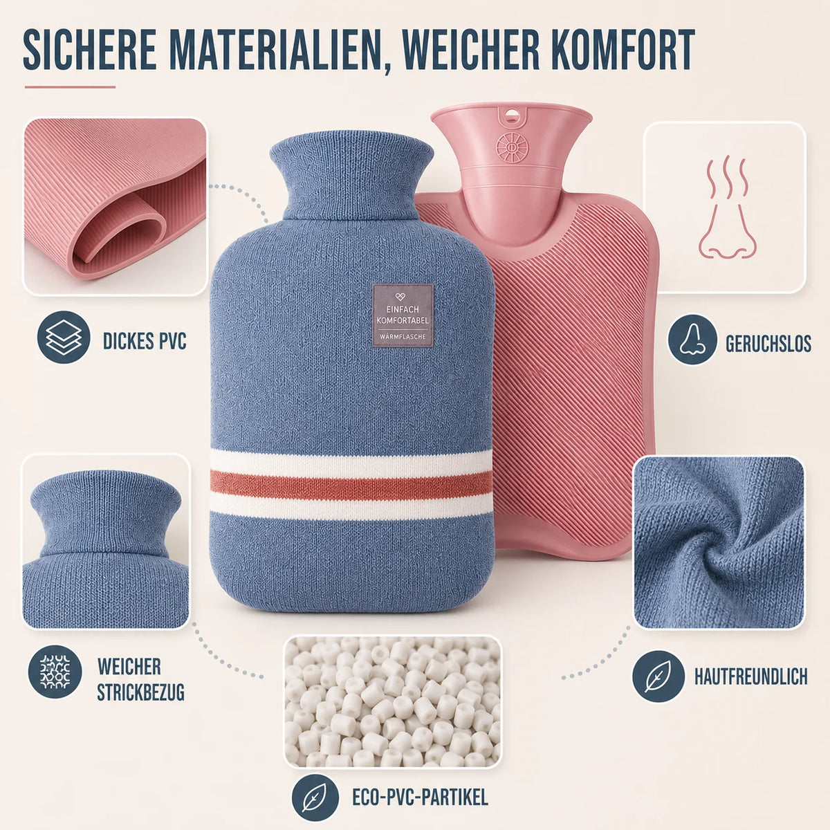 Hot Water Bottle Knitted Cover 8-Hour Warmth