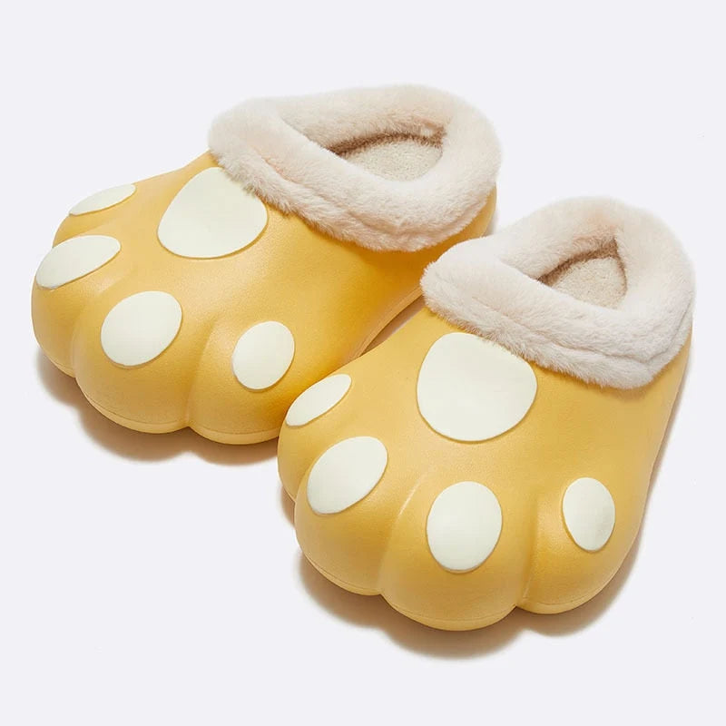 House Slippers Plush Cat Paw Fleece Lined Non-Slip Sole