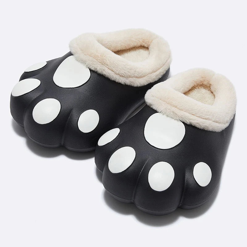 House Slippers Plush Cat Paw Fleece Lined Non-Slip Sole