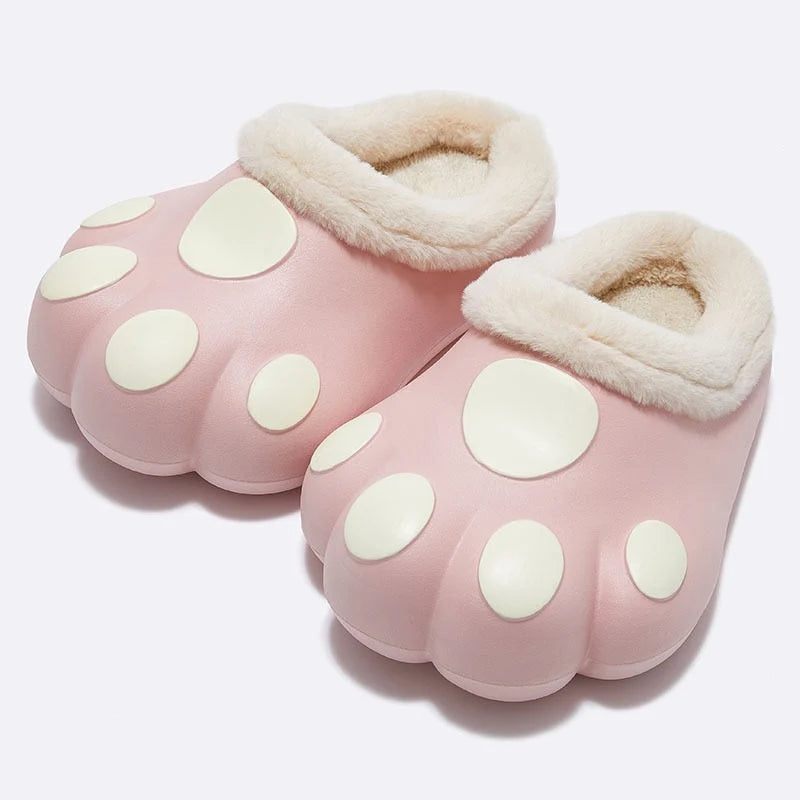 House Slippers Plush Cat Paw Fleece Lined Non-Slip Sole