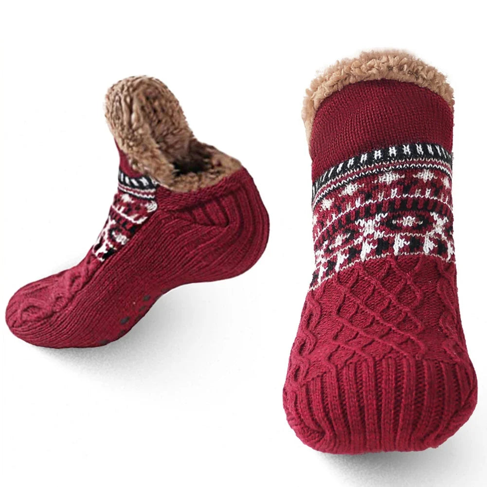 House Socks Knitted Fleece-Lined Non-Slip Sole