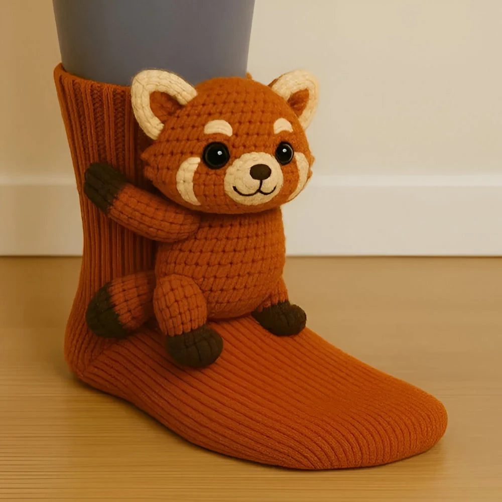 House Socks Plush Warmth Non-Slip Sole Animal Designs