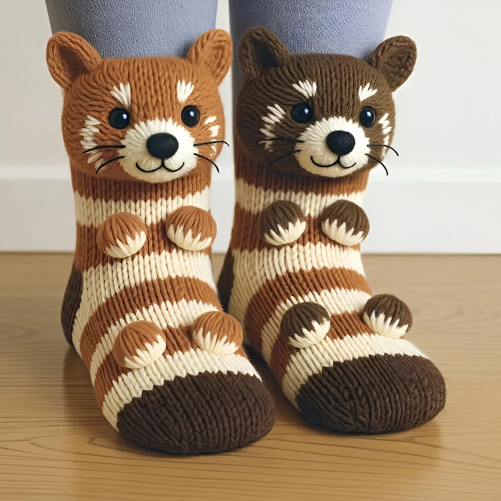 House Socks Plush Warmth Non-Slip Sole Animal Designs