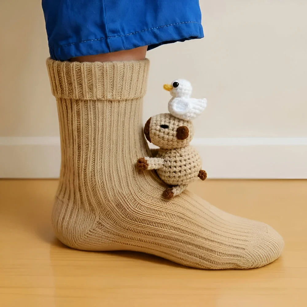 House Socks Plush Warmth Non-Slip Sole Animal Designs