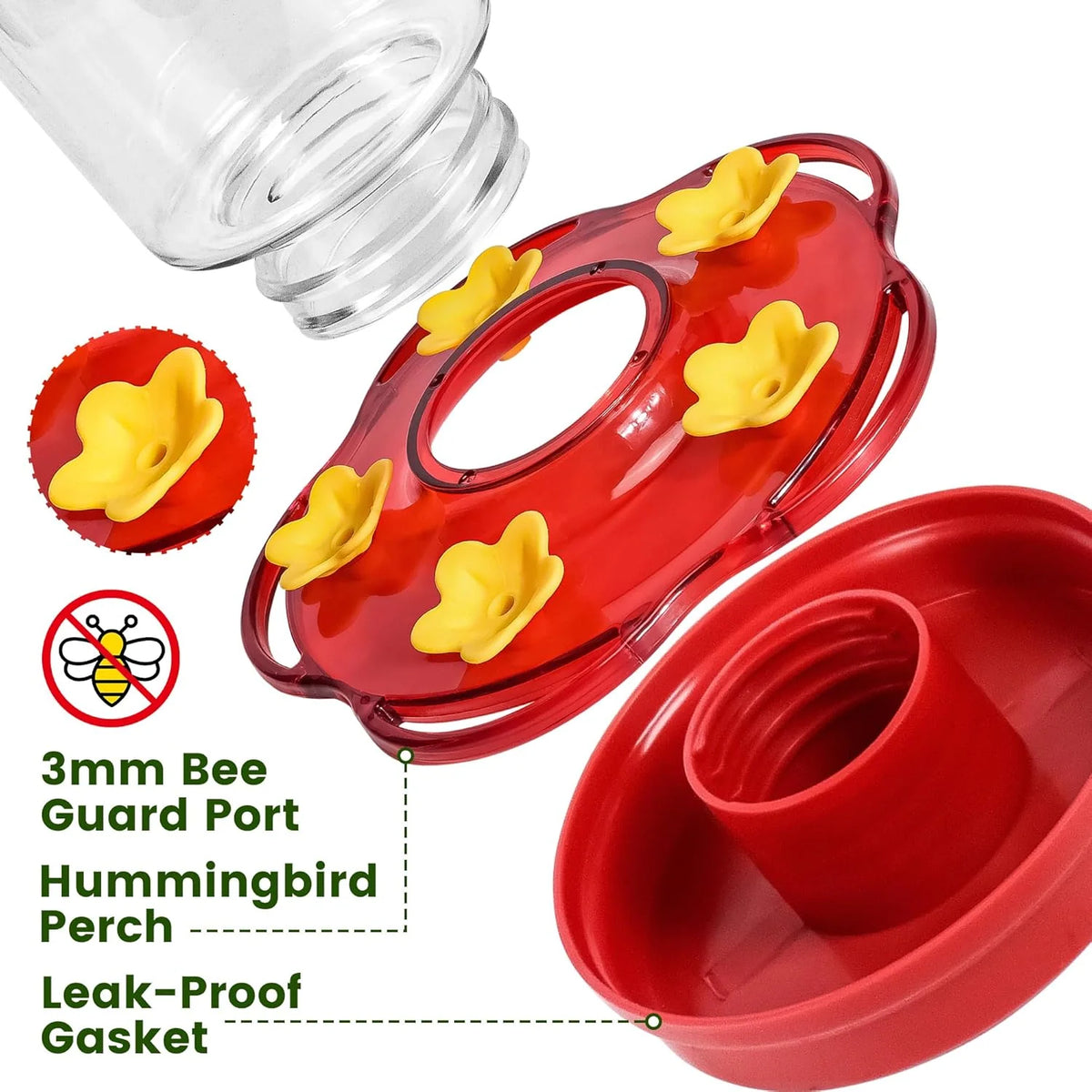 Hummingbird Feeder 15 Oz Leak-Resistant Built-In Ant Moat