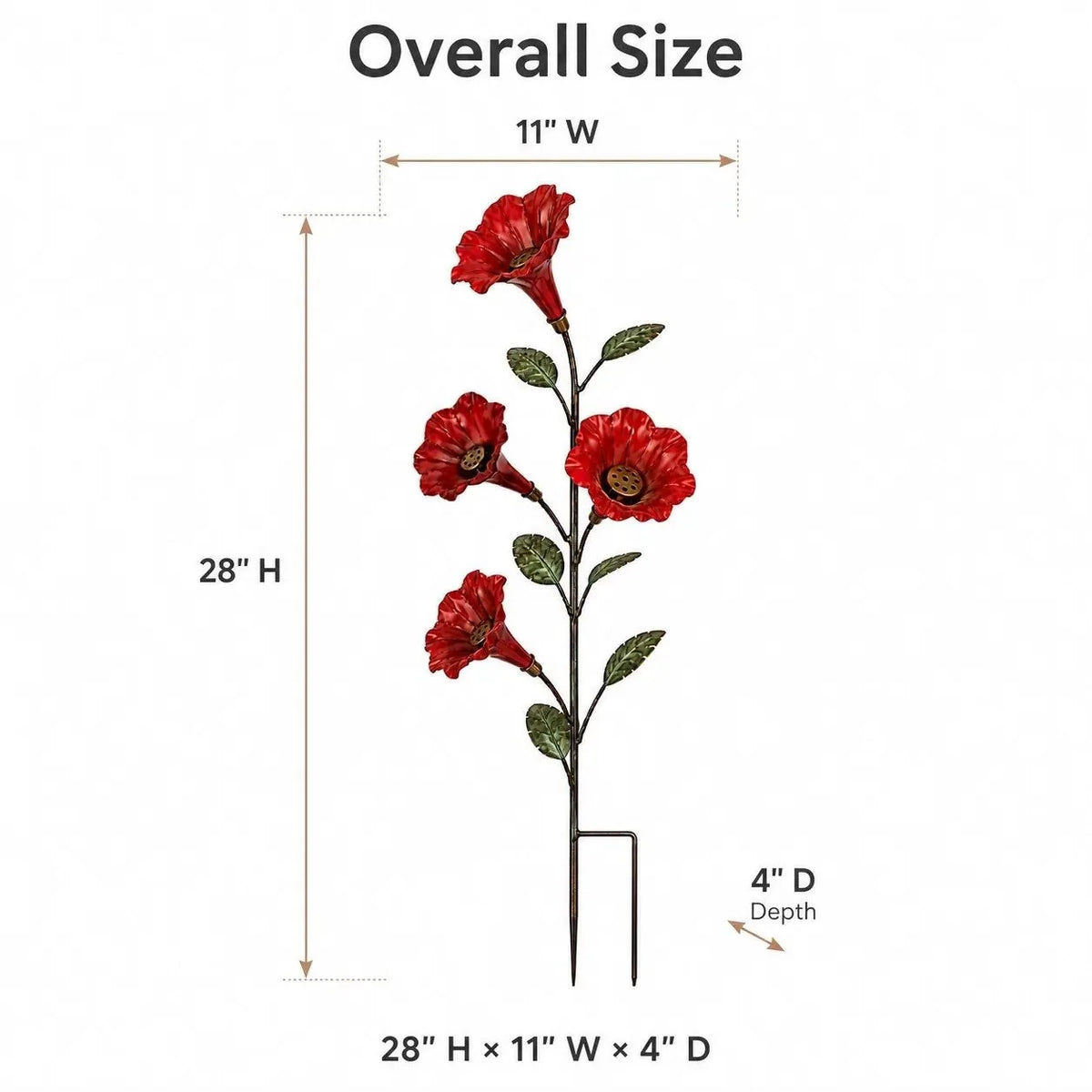 Hummingbird Feeder Stake Red Trumpet Flower Design