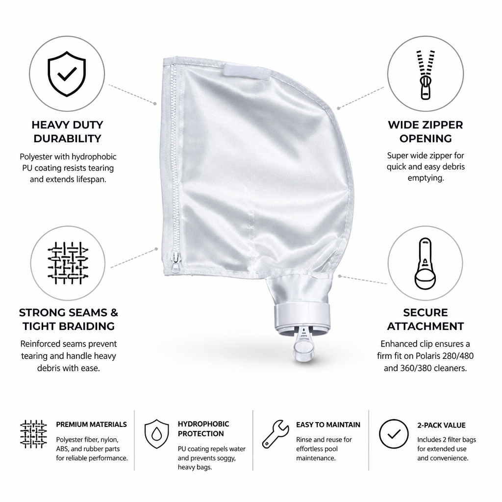Hydrophobic Polyester Pool Cleaner Filter Bags (2-Pack)