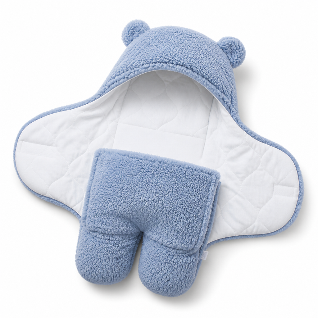 Hypoallergenic Cotton-Lined Velcro Side-Closure Baby Sleeping Bag (Bear Hood)