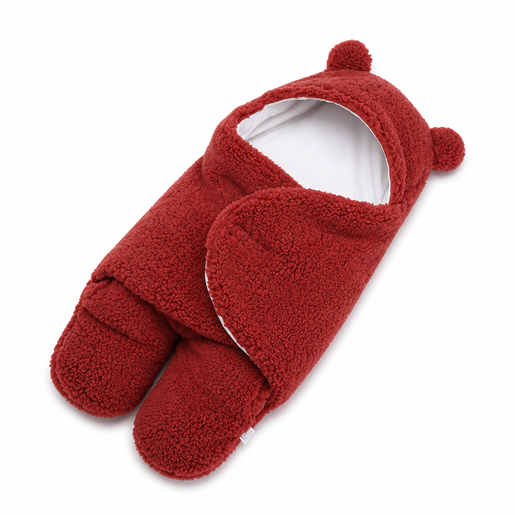 Hypoallergenic Cotton-Lined Velcro Side-Closure Baby Sleeping Bag (Bear Hood)