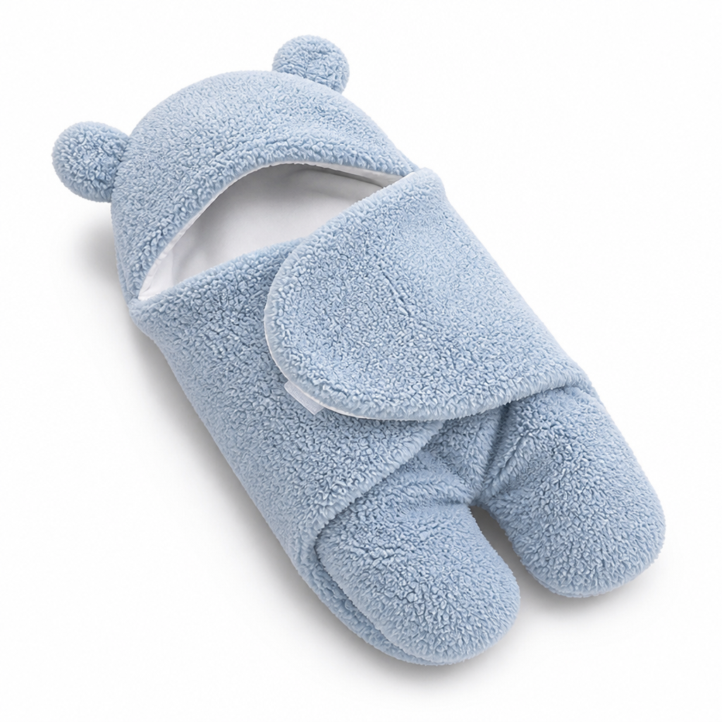 Hypoallergenic Cotton-Lined Velcro Side-Closure Baby Sleeping Bag (Bear Hood)