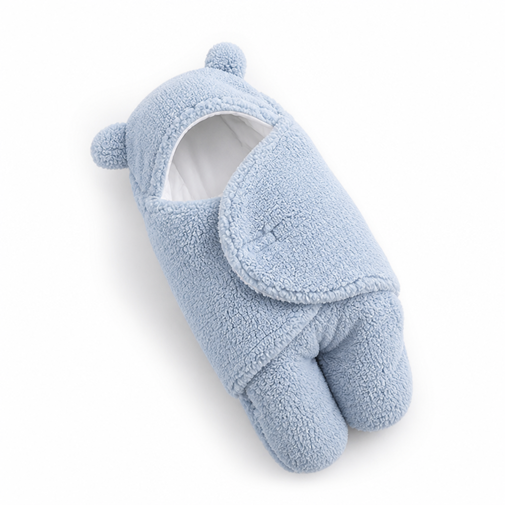Hypoallergenic Cotton-Lined Velcro Side-Closure Baby Sleeping Bag (Bear Hood)