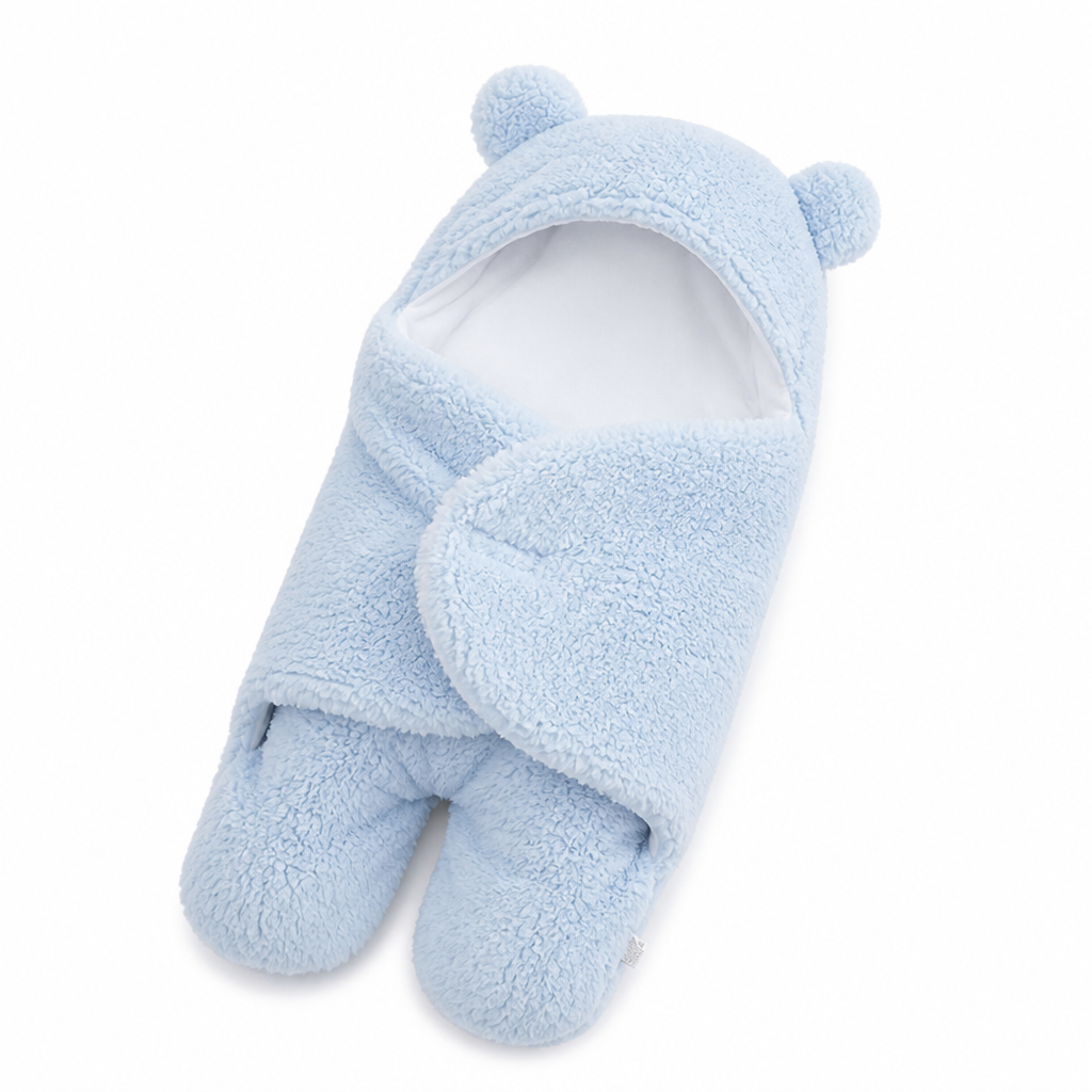 Hypoallergenic Cotton-Lined Velcro Side-Closure Baby Sleeping Bag (Bear Hood)