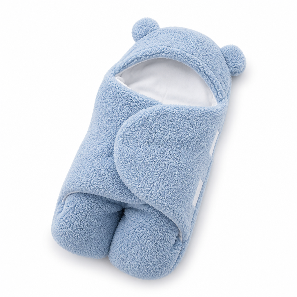 Hypoallergenic Cotton-Lined Velcro Side-Closure Baby Sleeping Bag (Bear Hood)