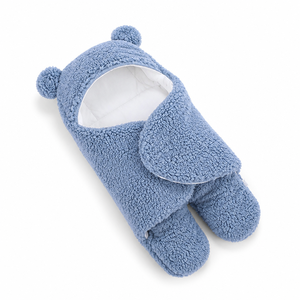 Hypoallergenic Cotton-Lined Velcro Side-Closure Baby Sleeping Bag (Bear Hood)