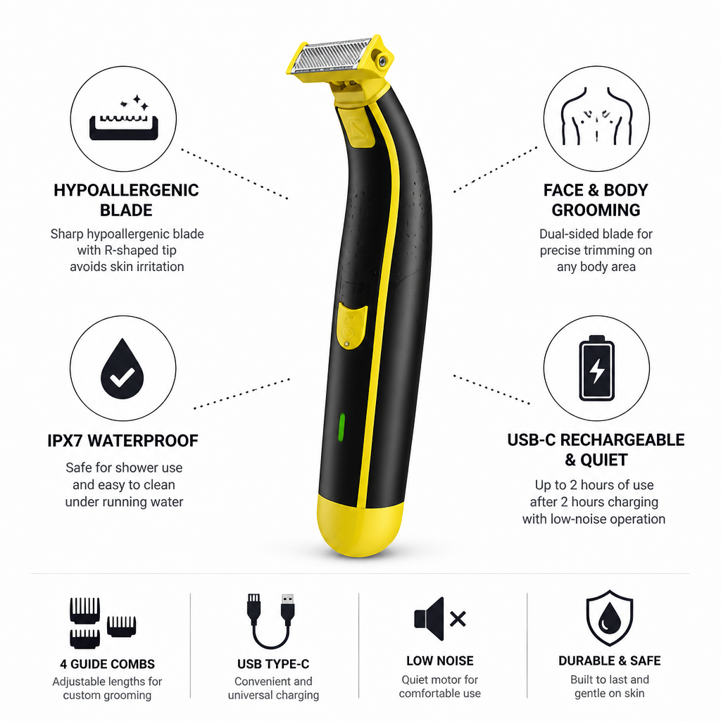 Hypoallergenic Dual-Sided USB-C Rechargeable Electric Shaver (Face & Body)