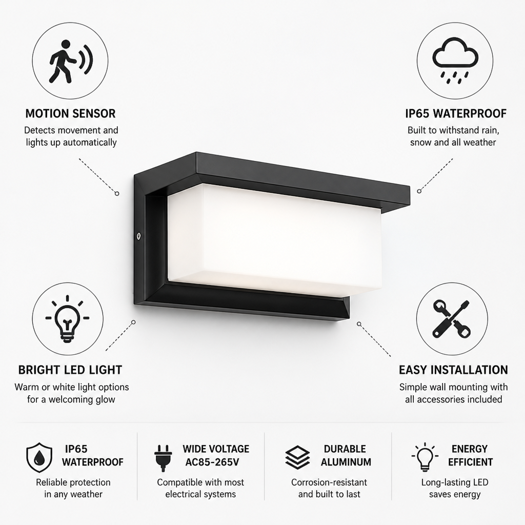 IP65 Waterproof Motion-Sensor LED Outdoor Wall Light