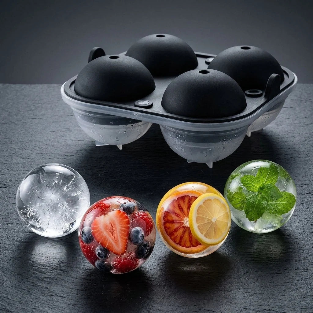 Ice Ball Mold Silicone 2.5-Inch Spheres Set of 4