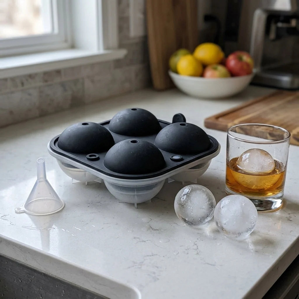 Ice Ball Mold Silicone 2.5-Inch Spheres Set of 4