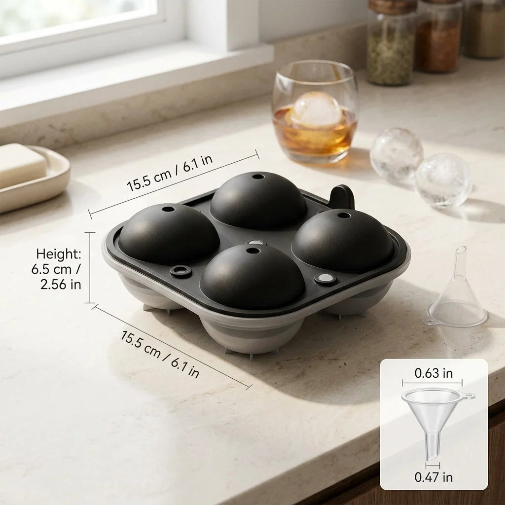 Ice Ball Mold Silicone 2.5-Inch Spheres Set of 4