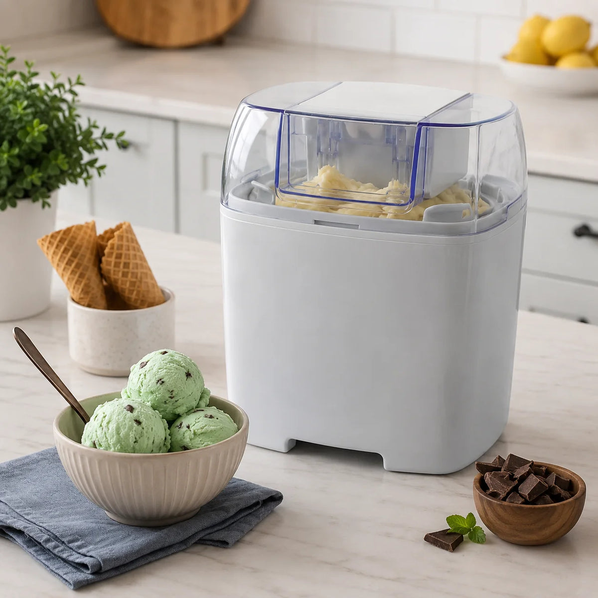 Ice Cream Maker Churns While Freezing 20-30 Min