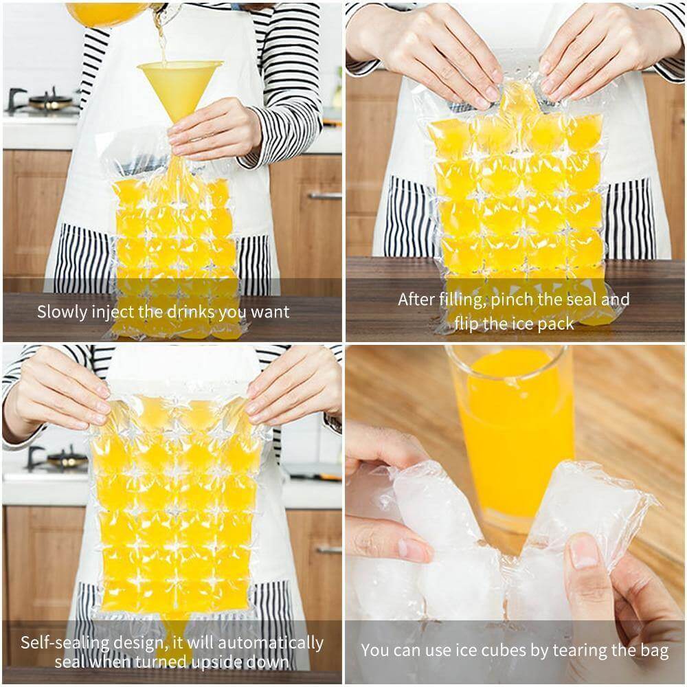 Ice Cube Bags Self-Sealing 24-Grid Food-Grade PE