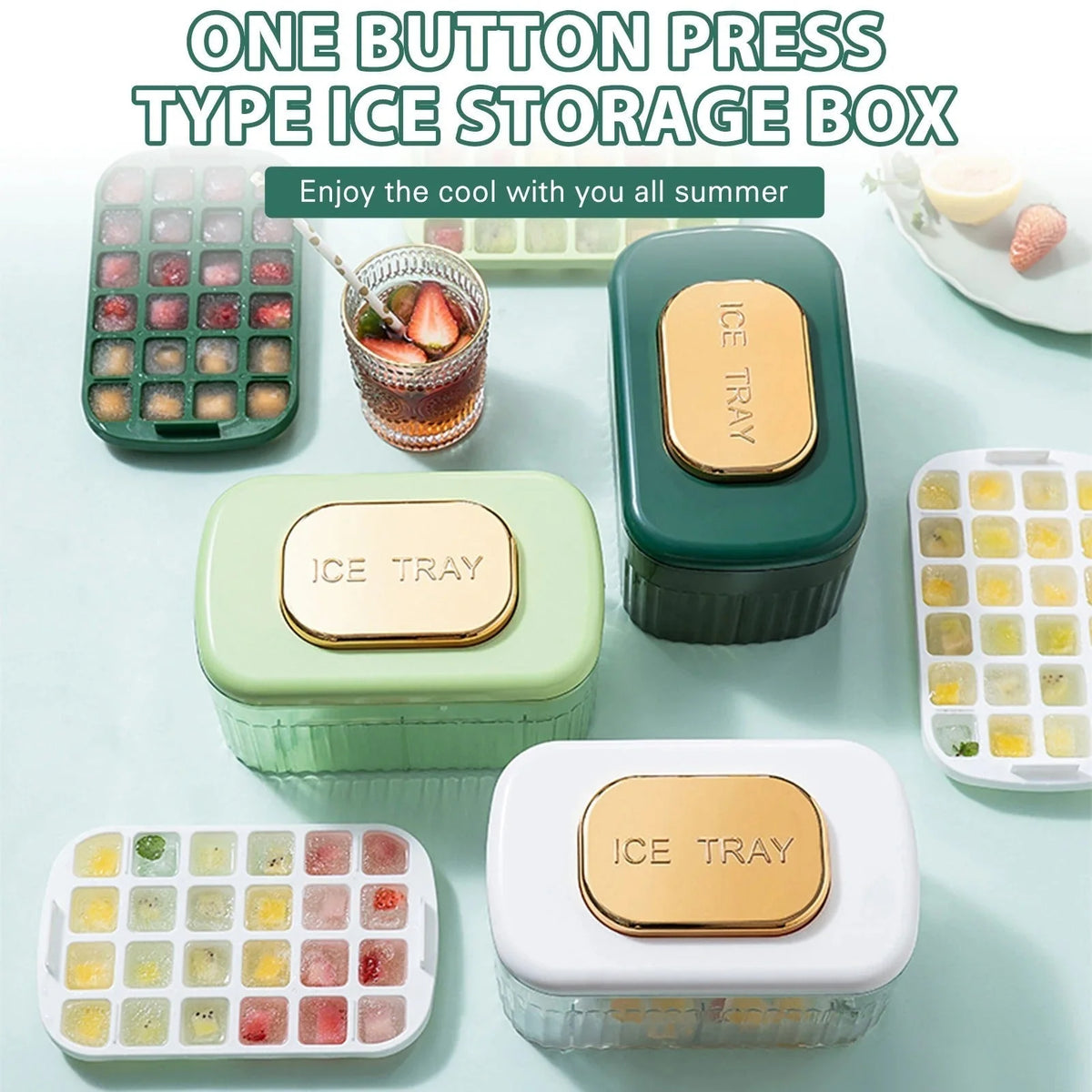 Ice Cube Maker One-Press Space-Saving Freezer-Safe