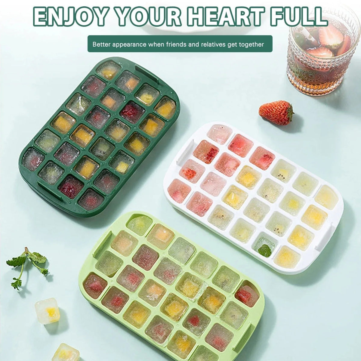 Ice Cube Maker One-Press Space-Saving Freezer-Safe