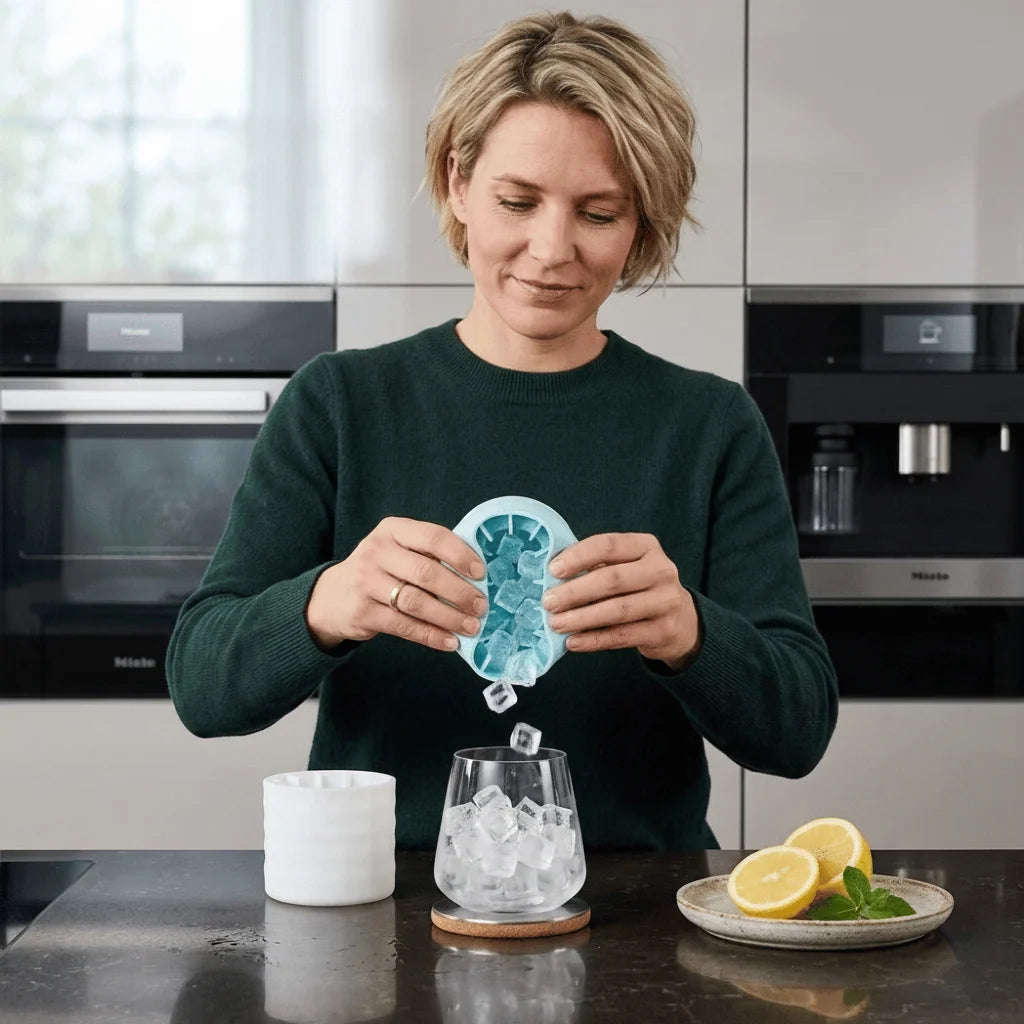 Ice Cube Tray Flexible Silicone Fitted Lid & Stackable