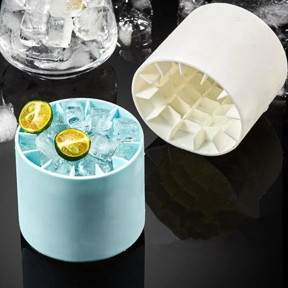 Ice Cube Tray Set Stackable Fitted Lids Flexible Base