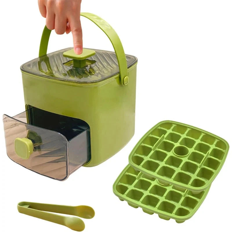 Ice Cube Tray Set Stackable Leakproof Lid 48-Cube Capacity