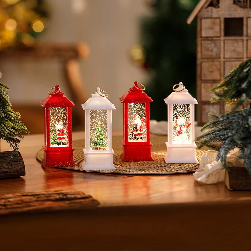 Illuminated Christmas Lantern Cordless Soft-Glow Snowman Scene