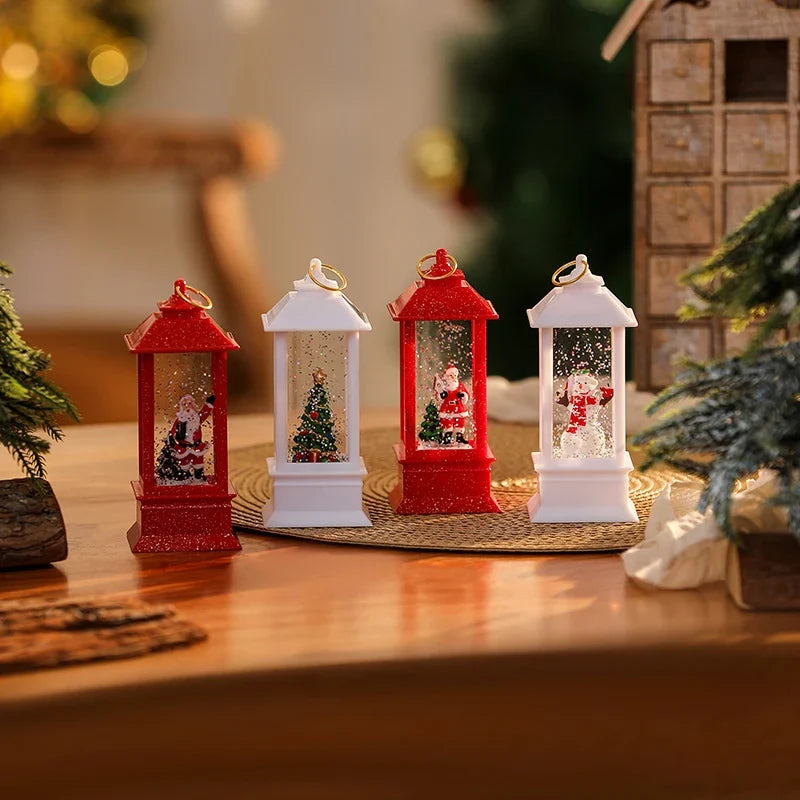 Illuminated Christmas Lantern Cordless Soft-Glow Snowman Scene