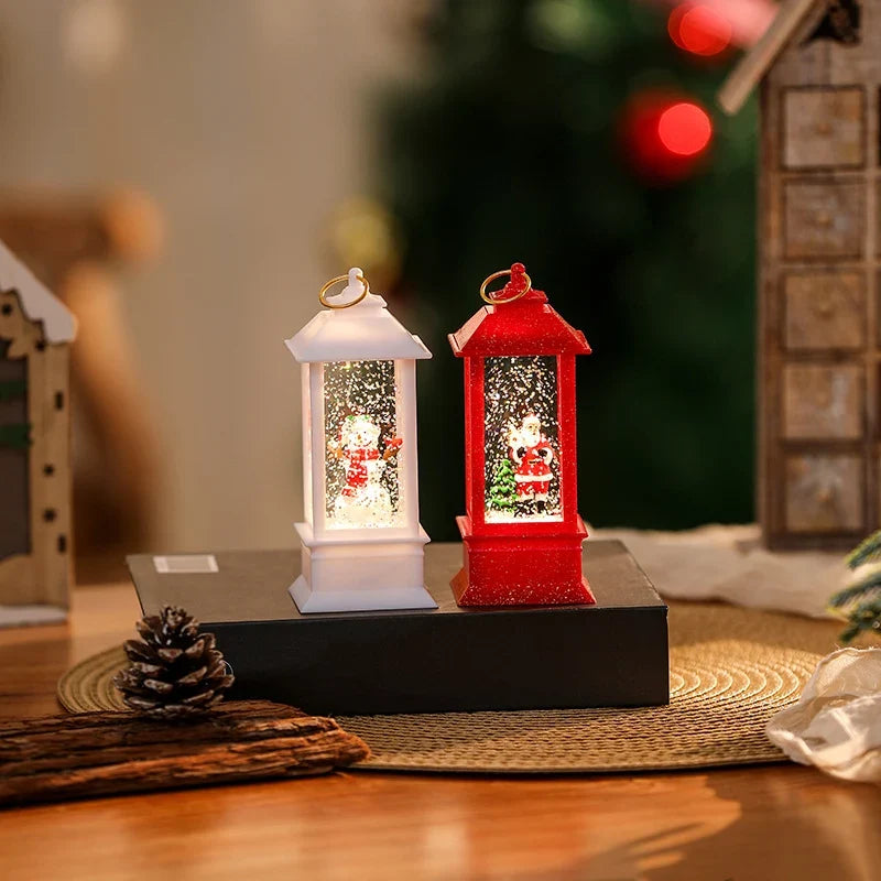 Illuminated Christmas Lantern Cordless Soft-Glow Snowman Scene