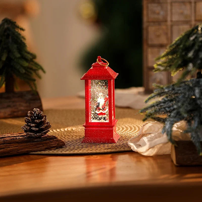 Illuminated Christmas Lantern Cordless Soft-Glow Snowman Scene